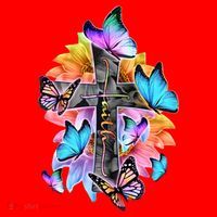 Faith Cross Butterfly With Flowers Santa Hat thumb 1