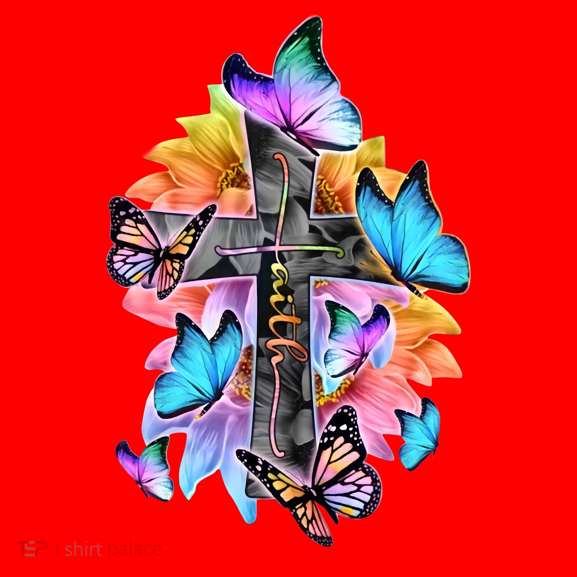 Faith Cross Butterfly With Flowers Santa Hat