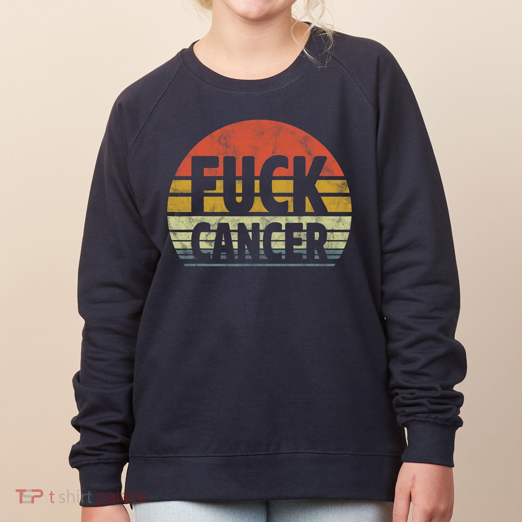 Fuck Cancer Breast Cancer Awareness Gift Retro Distressed Women's Sweatshirt