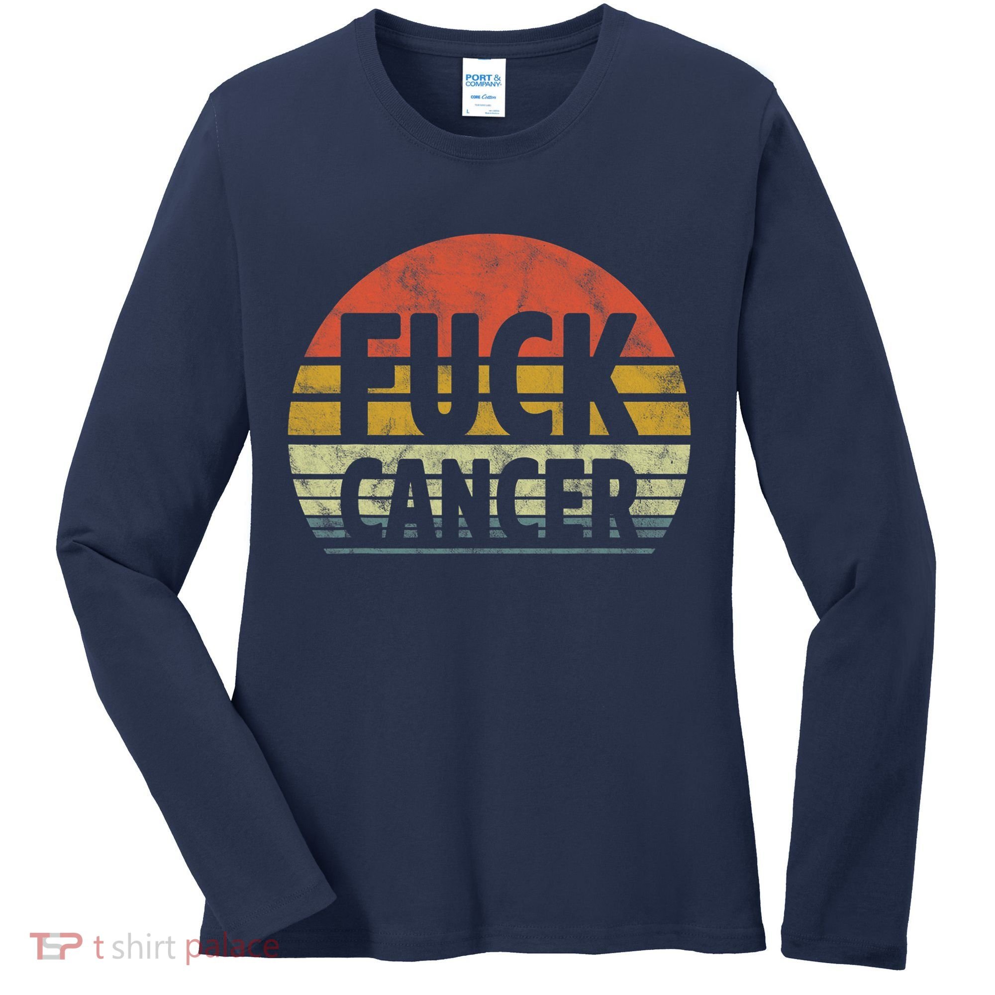 Fuck Cancer Breast Cancer Awareness Gift Retro Distressed Women's Long Sleeve Shirt