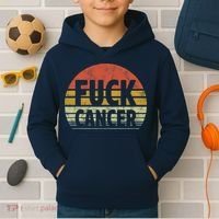 Fuck Cancer Breast Cancer Awareness Gift Retro Distressed Kids Hoodie thumb 2