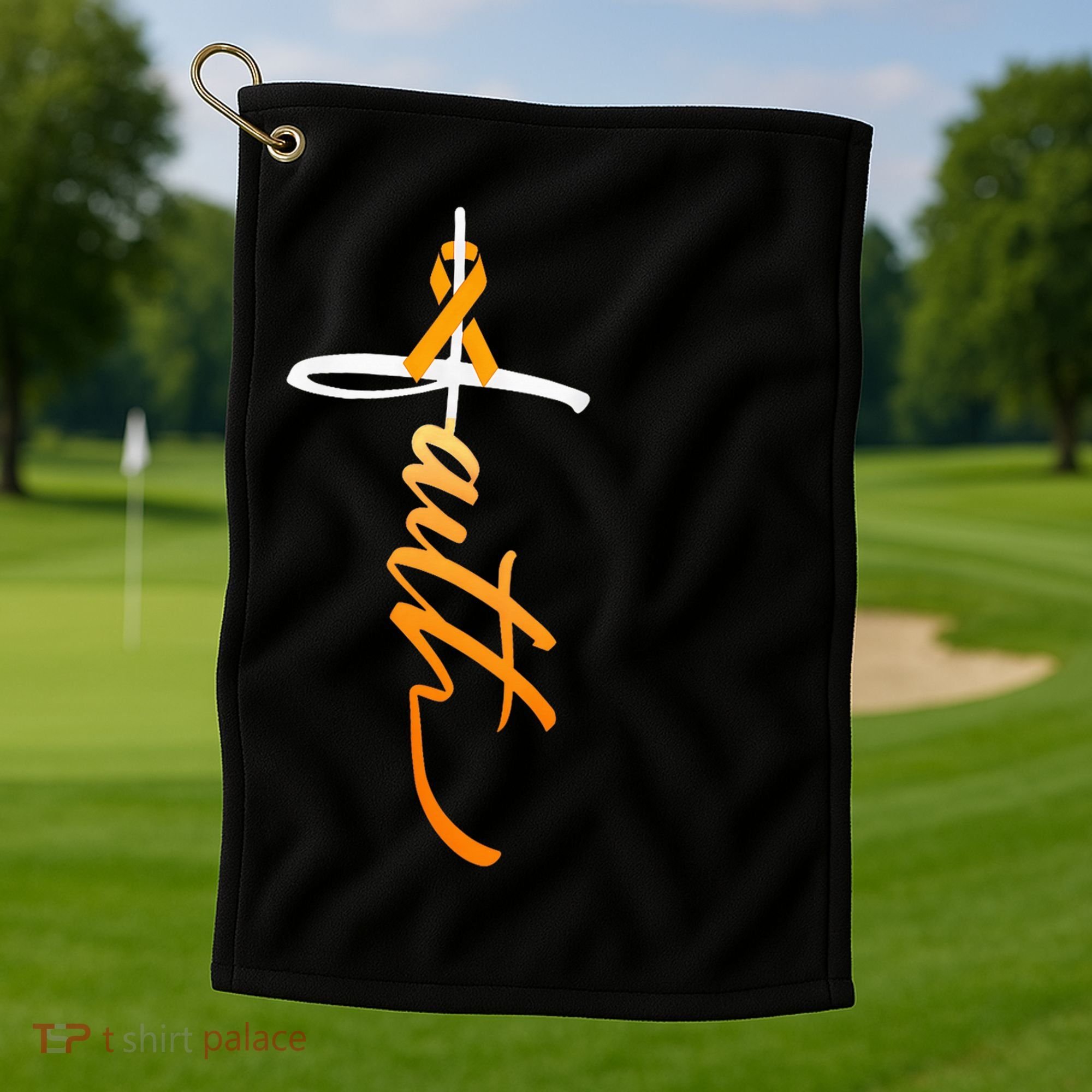 Faith Christian Cross Orange Ribbon MS Awareness Golf Towel