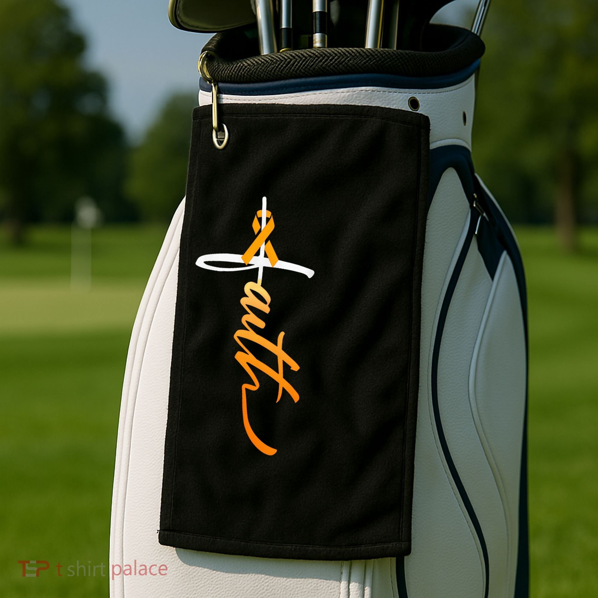 Faith Christian Cross Orange Ribbon MS Awareness Golf Towel