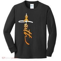 Faith Christian Cross Orange Ribbon MS Awareness Kids Long Sleeve Shirt thumb 0