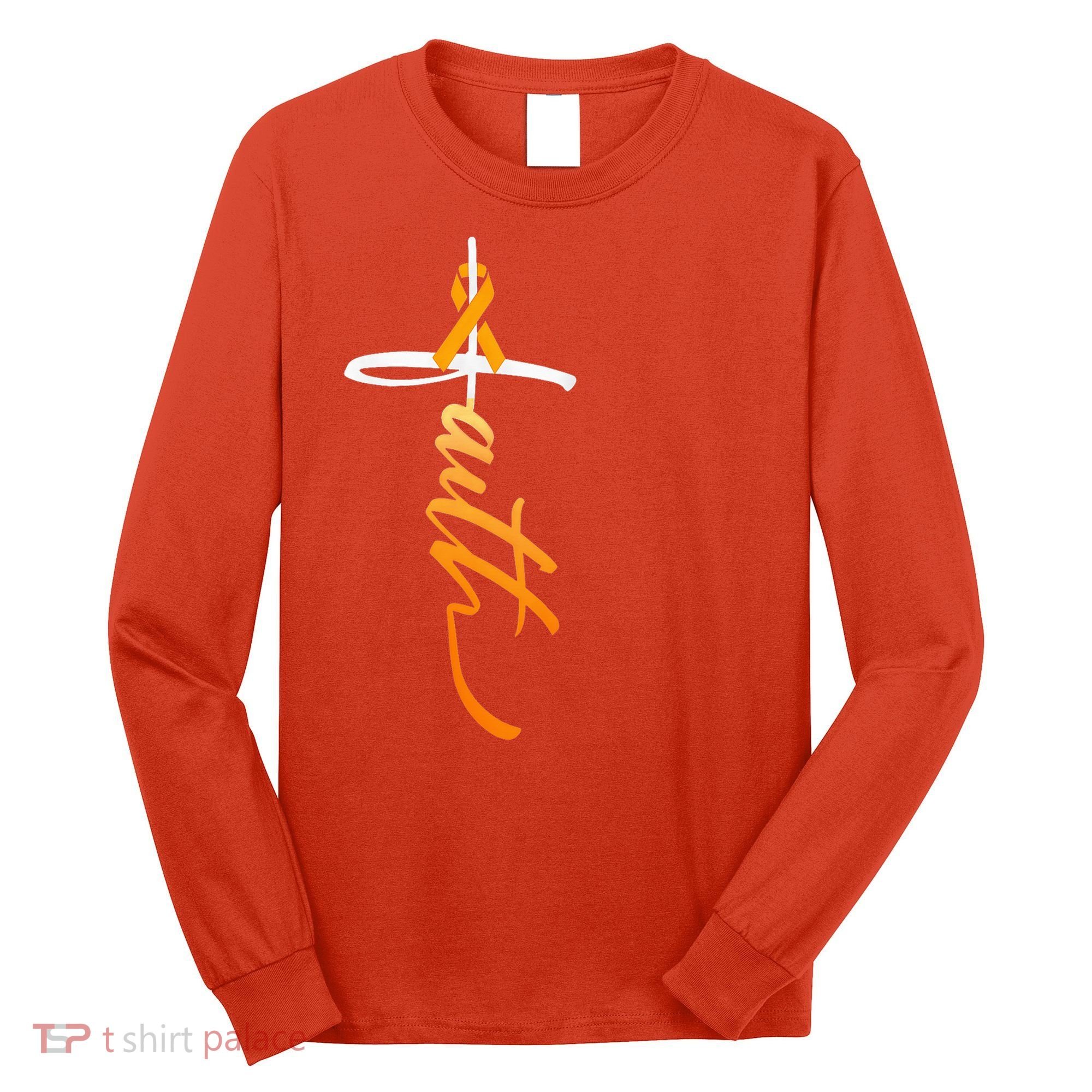 Faith Christian Cross Orange Ribbon MS Awareness Long Sleeve Shirt