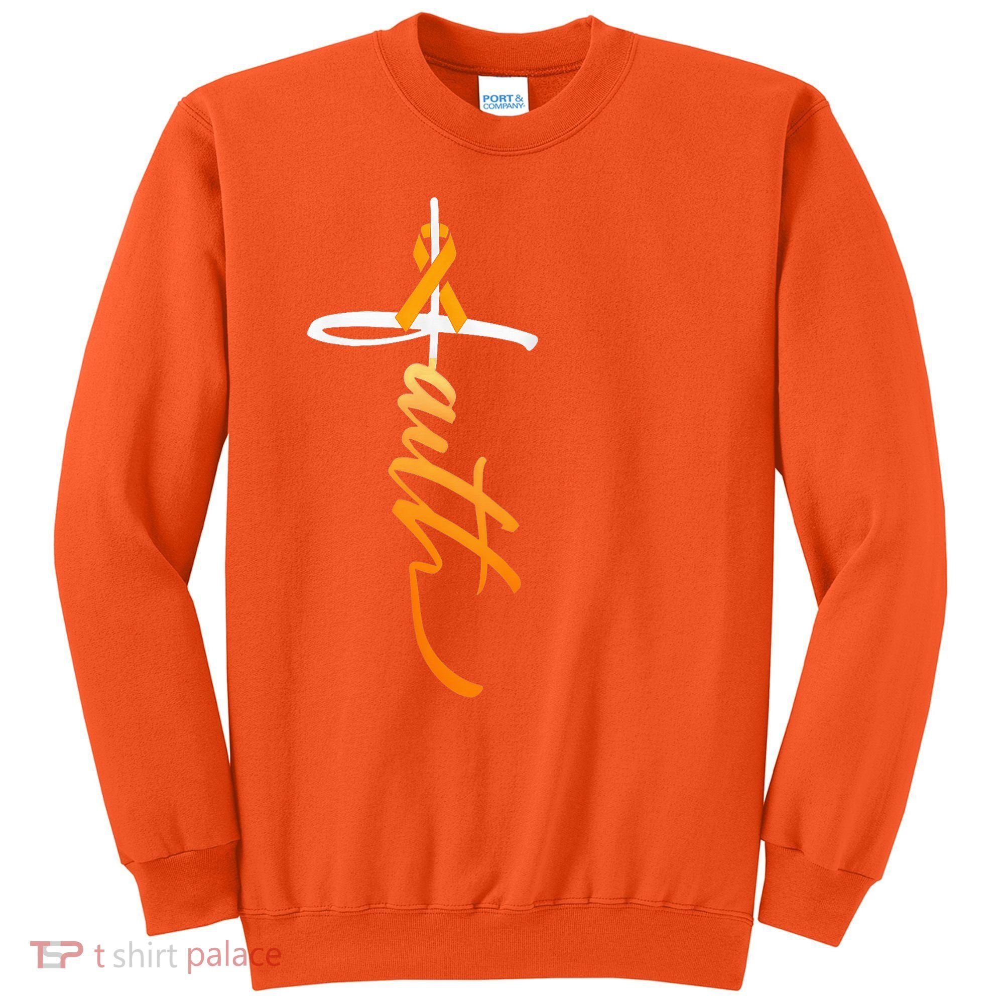 Faith Christian Cross Orange Ribbon MS Awareness Sweatshirt