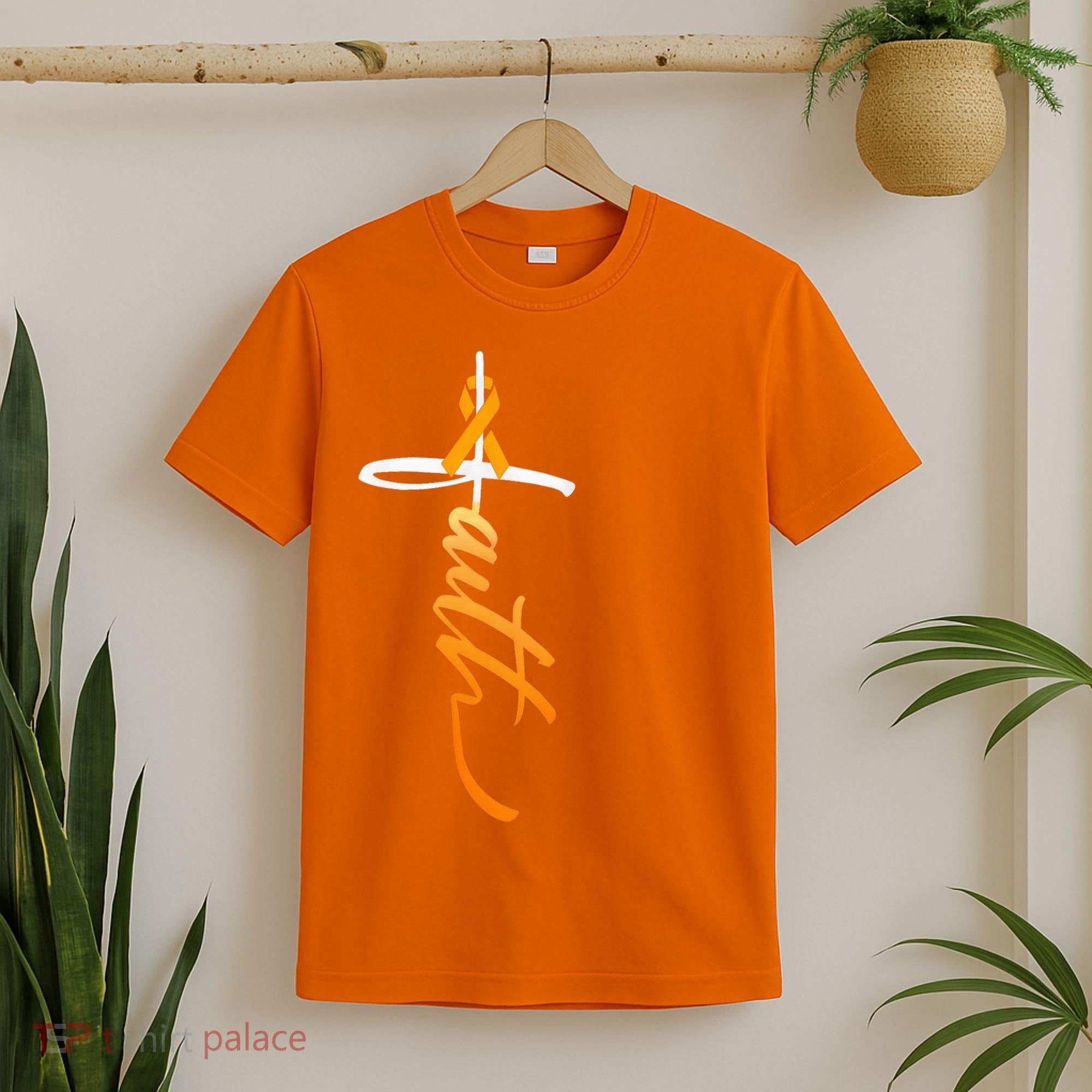 Faith Christian Cross Orange Ribbon MS Awareness T-Shirt