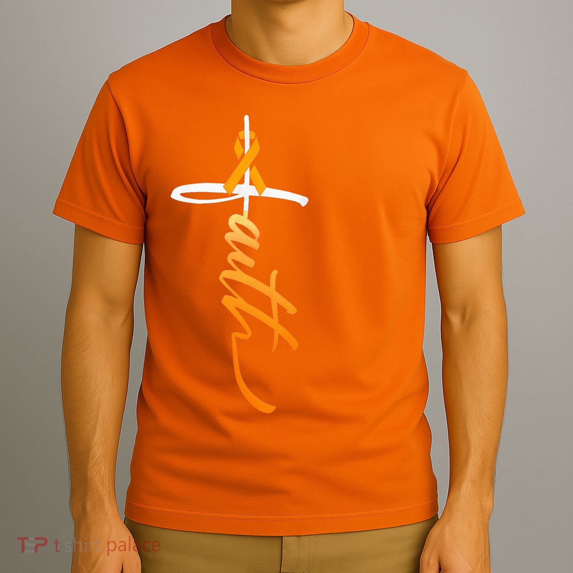 Faith Christian Cross Orange Ribbon MS Awareness T-Shirt