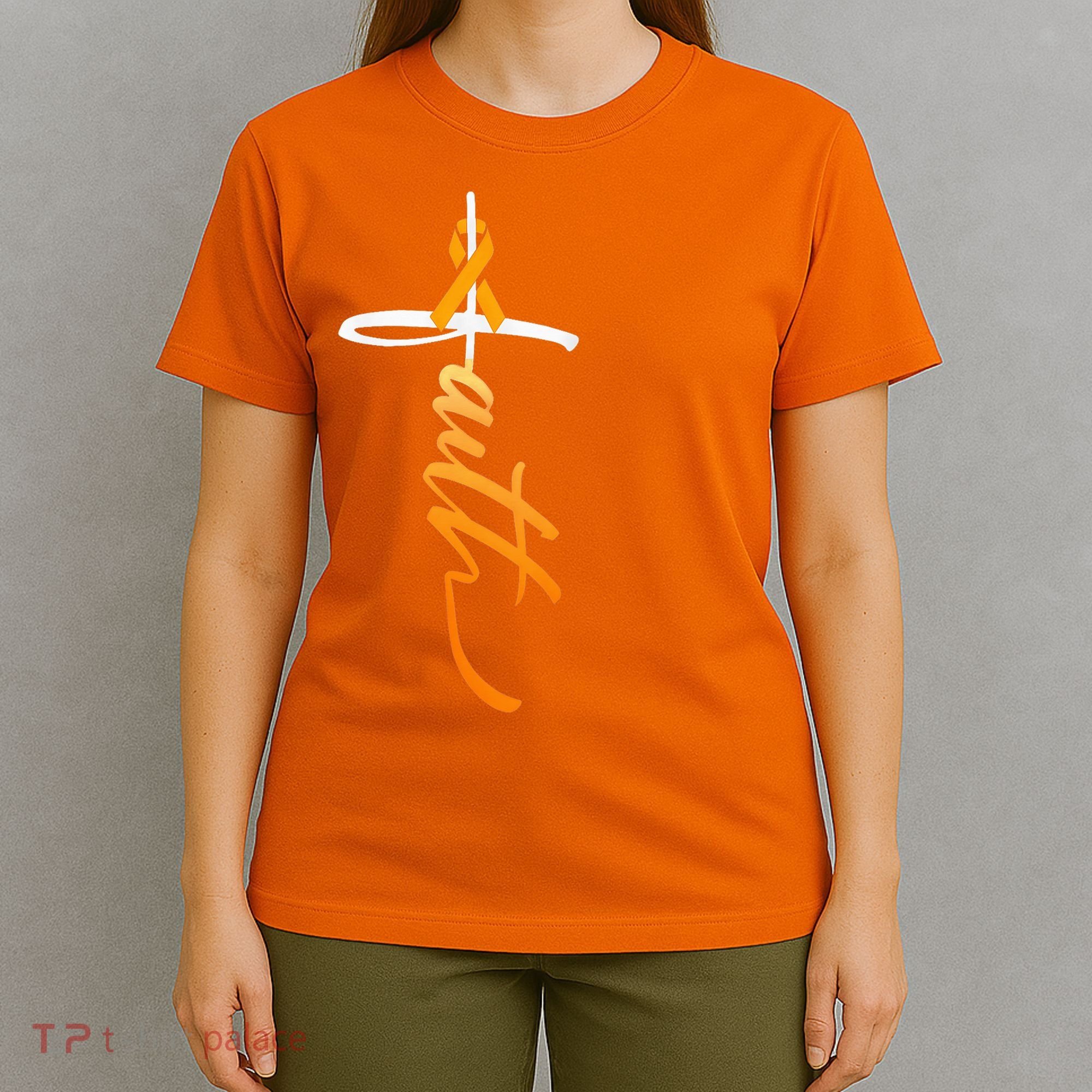 Faith Christian Cross Orange Ribbon MS Awareness T-Shirt