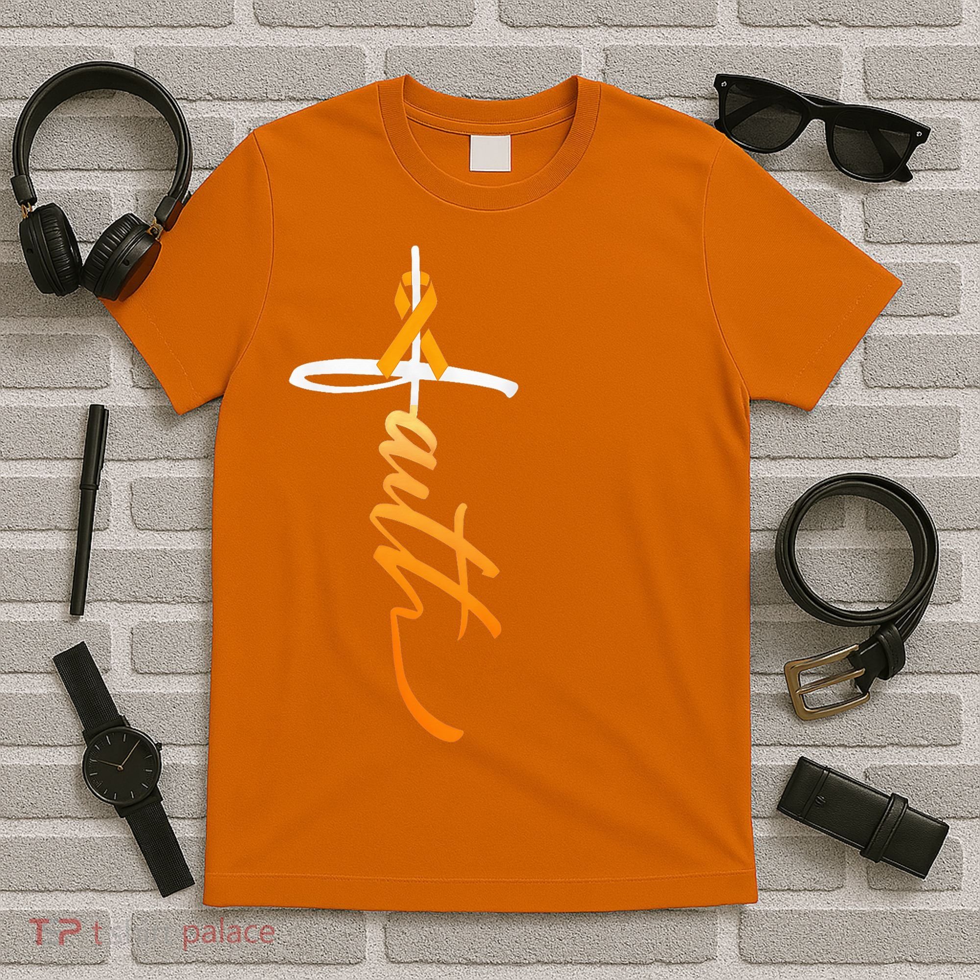 Faith Christian Cross Orange Ribbon MS Awareness T-Shirt