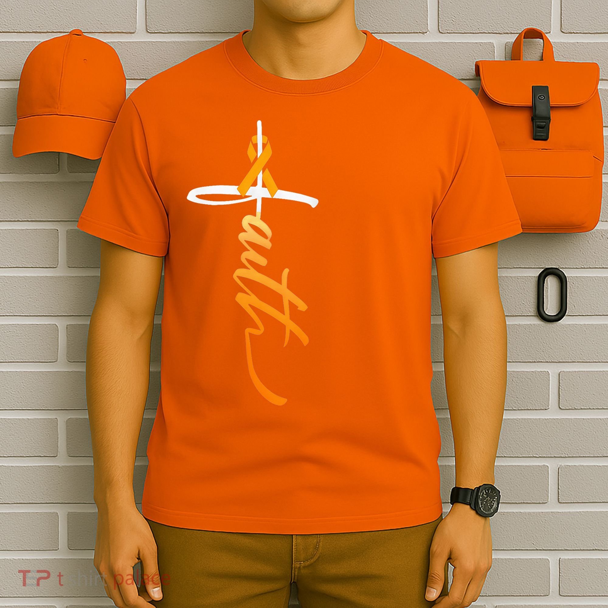Faith Christian Cross Orange Ribbon MS Awareness T-Shirt