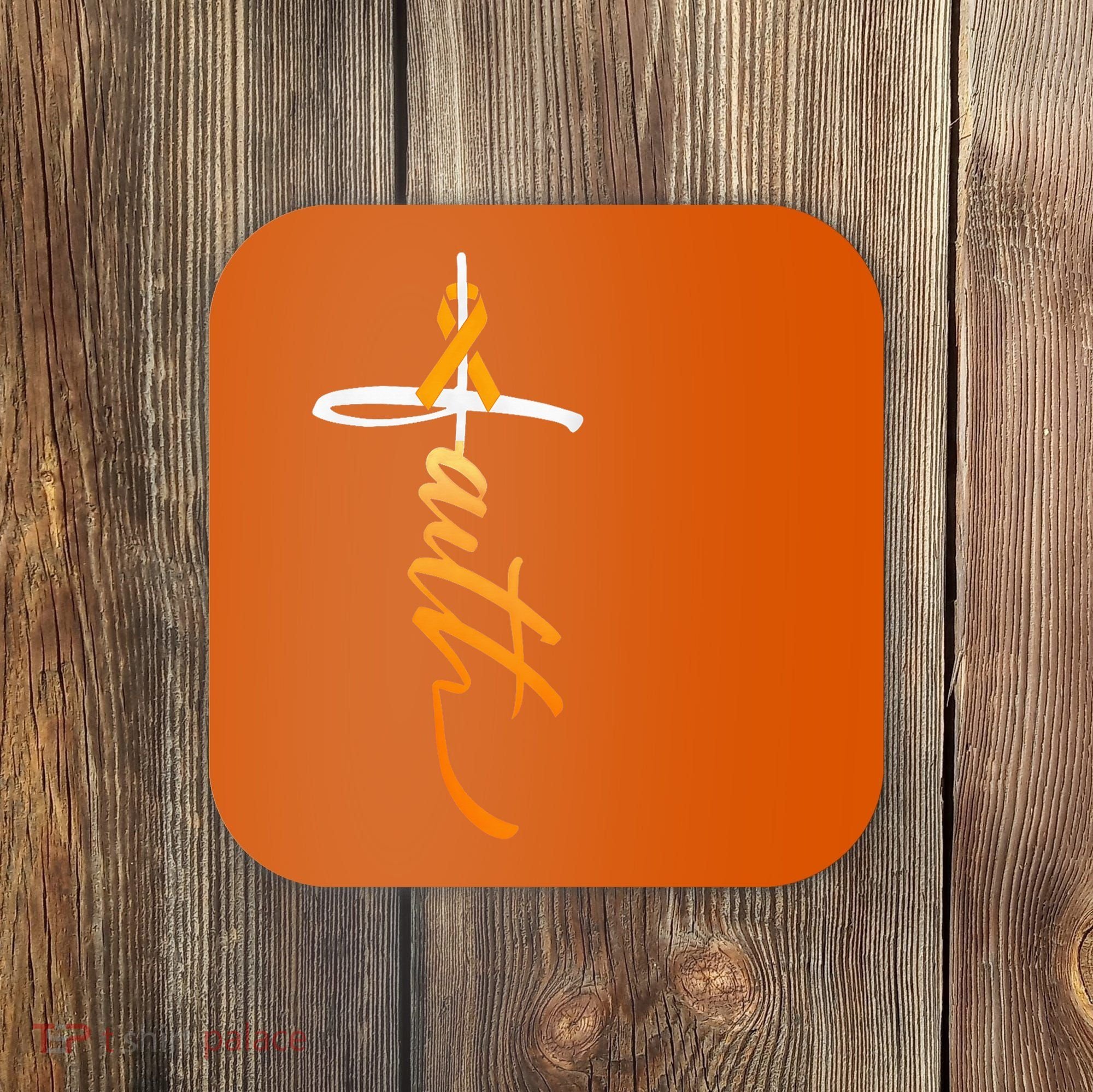 Faith Christian Cross Orange Ribbon MS Awareness Coaster