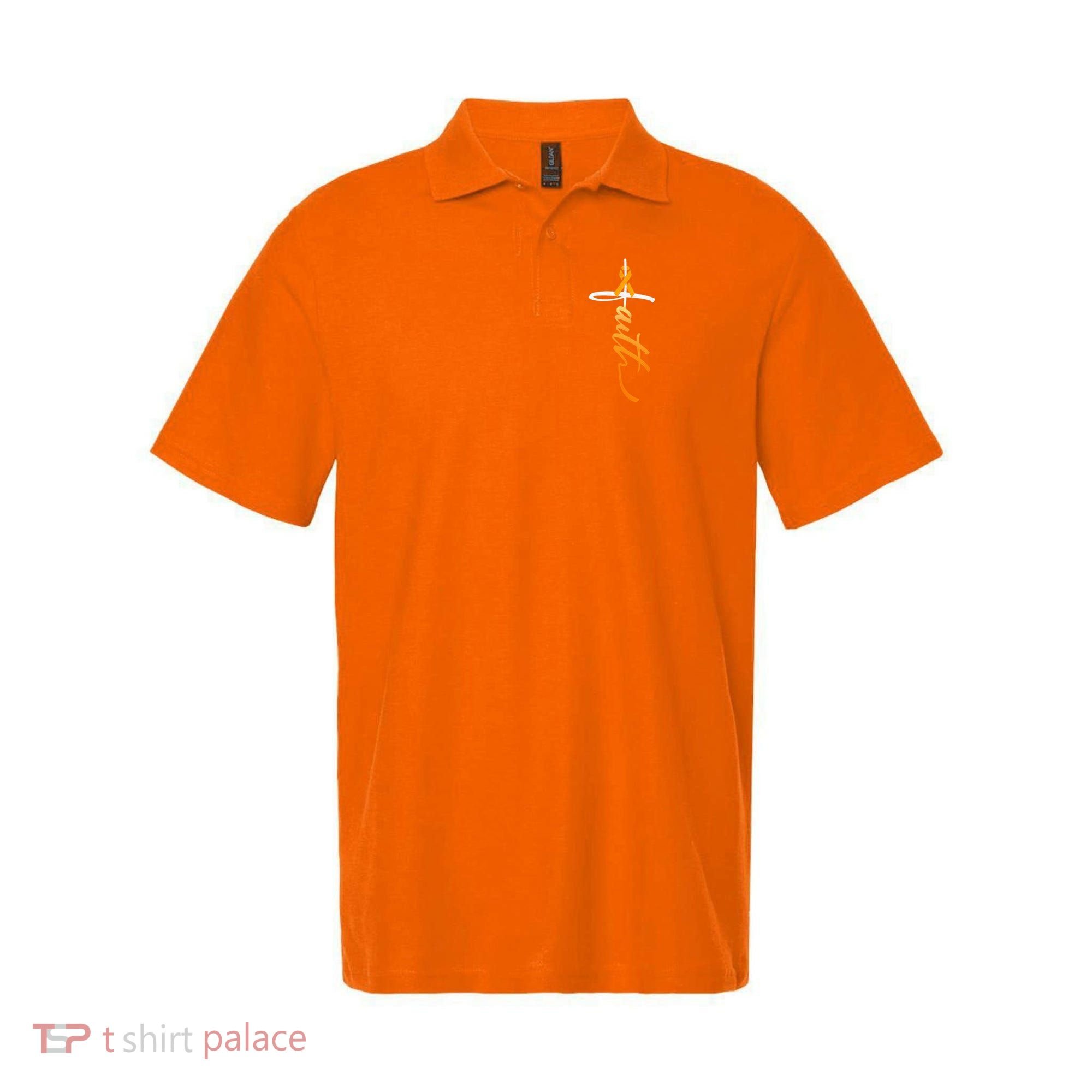 Faith Christian Cross Orange Ribbon MS Awareness Polo