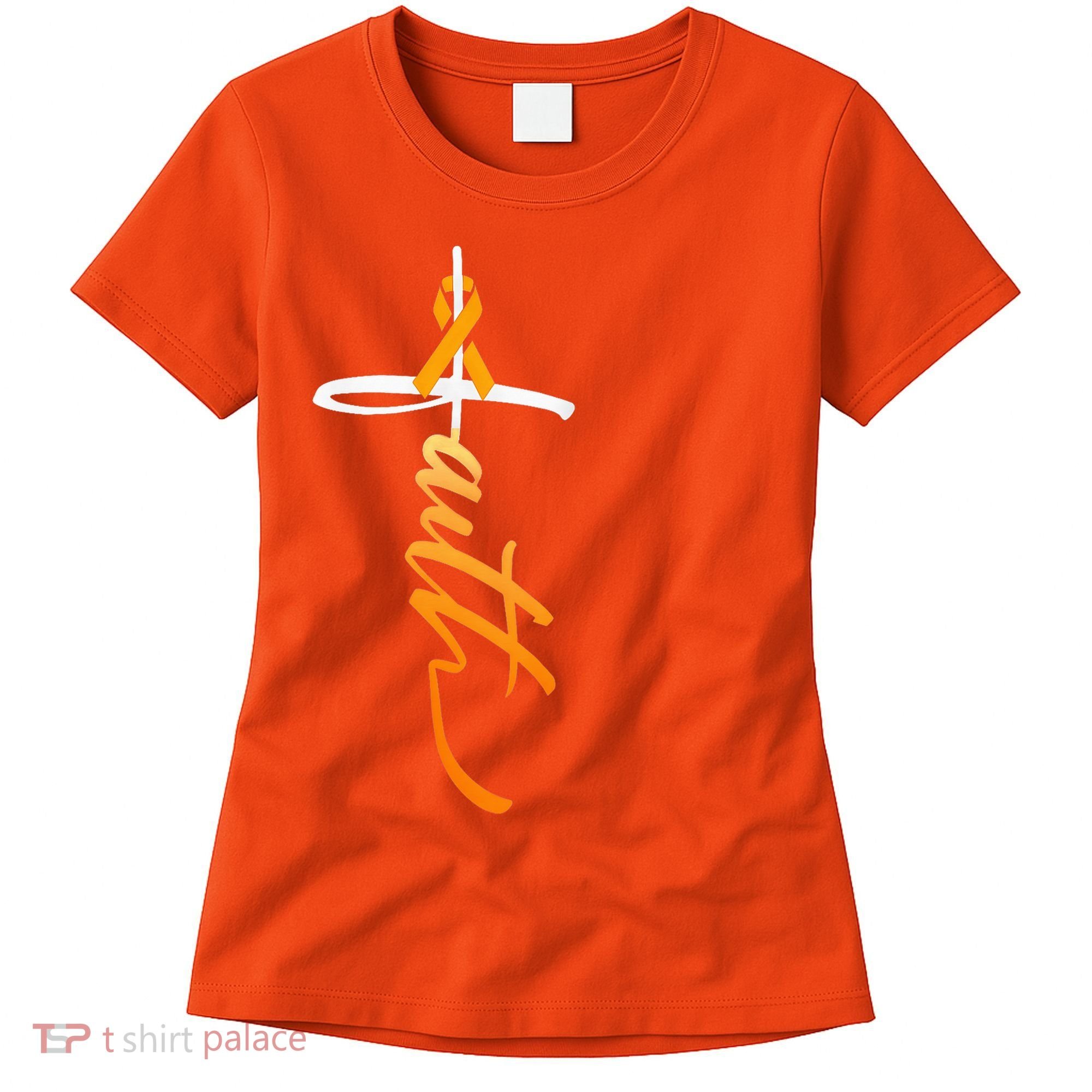 Faith Christian Cross Orange Ribbon MS Awareness Women's T-Shirt
