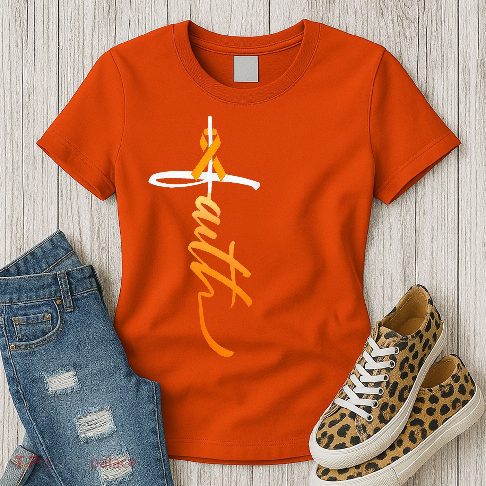 Faith Christian Cross Orange Ribbon MS Awareness Women's T-Shirt
