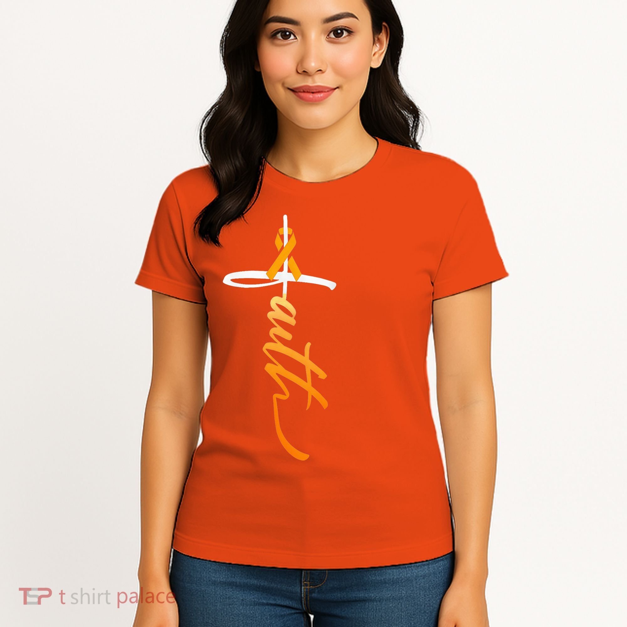 Faith Christian Cross Orange Ribbon MS Awareness Women's T-Shirt