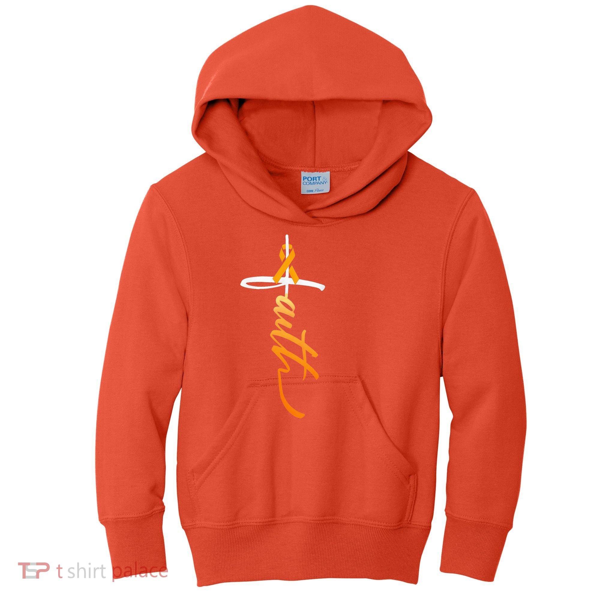 Faith Christian Cross Orange Ribbon MS Awareness Kids Hoodie