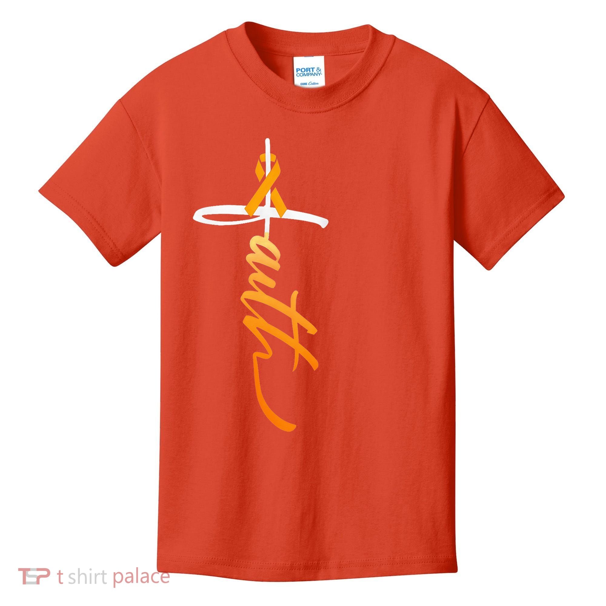 Faith Christian Cross Orange Ribbon MS Awareness Kids T-Shirt