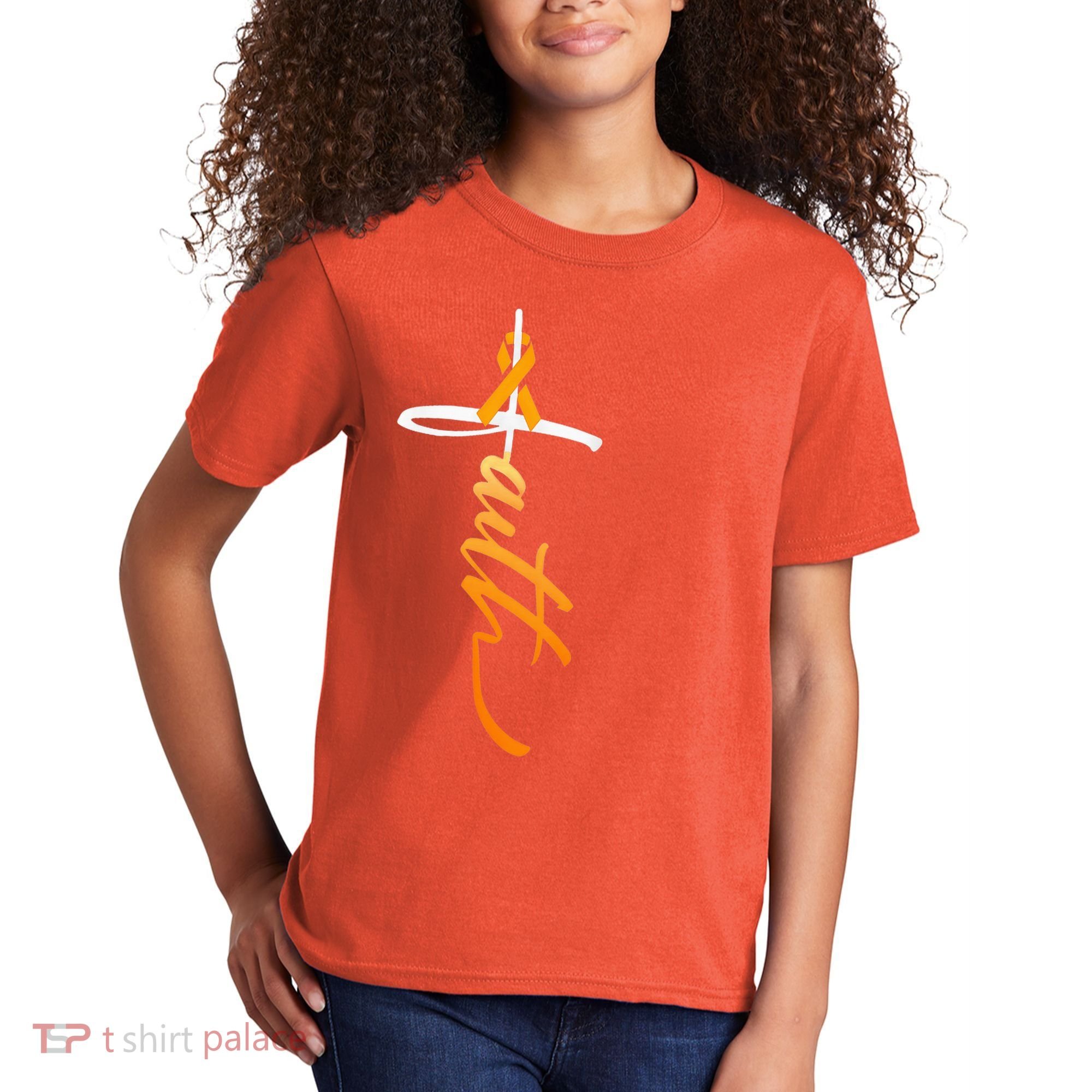 Faith Christian Cross Orange Ribbon MS Awareness Kids T-Shirt