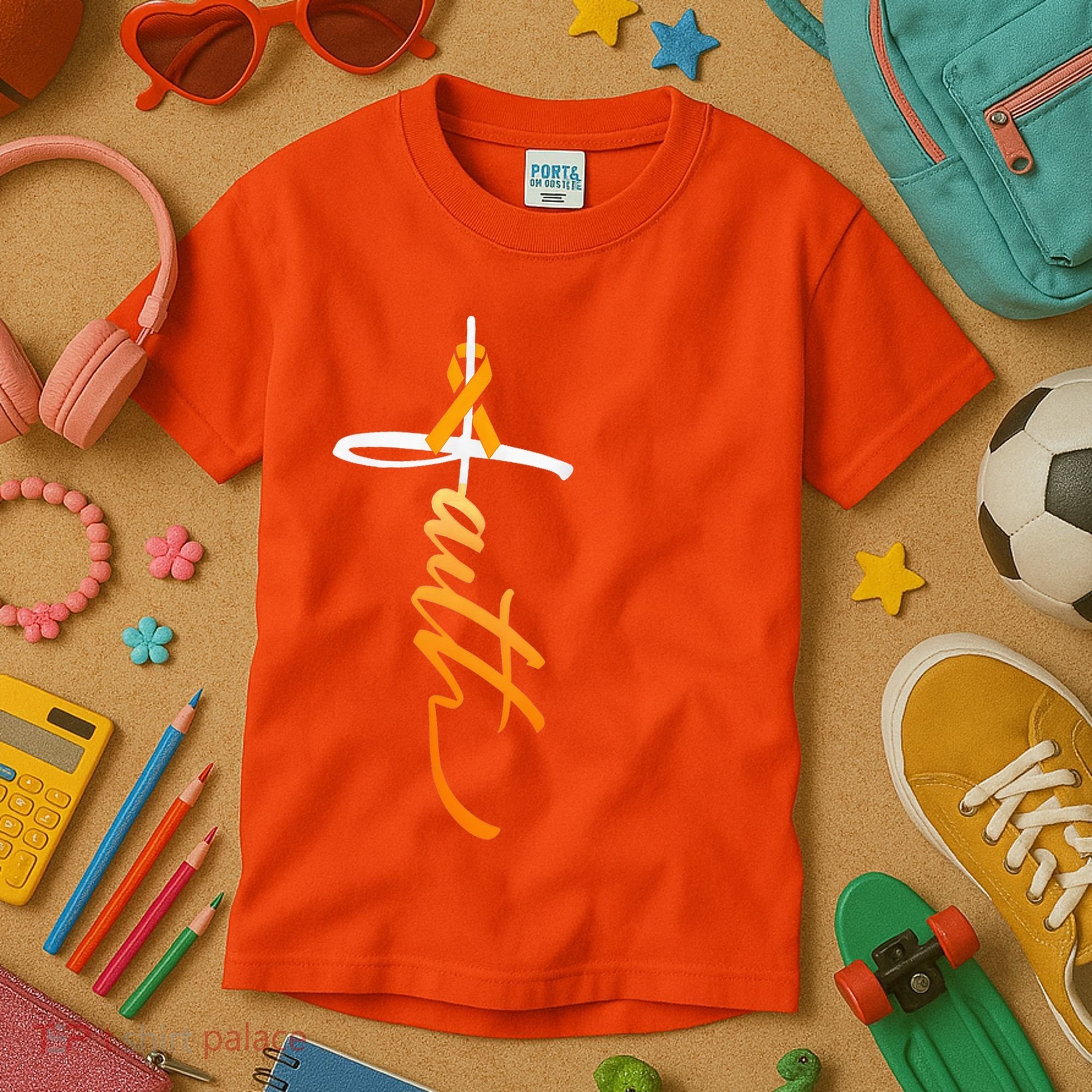 Faith Christian Cross Orange Ribbon MS Awareness Kids T-Shirt