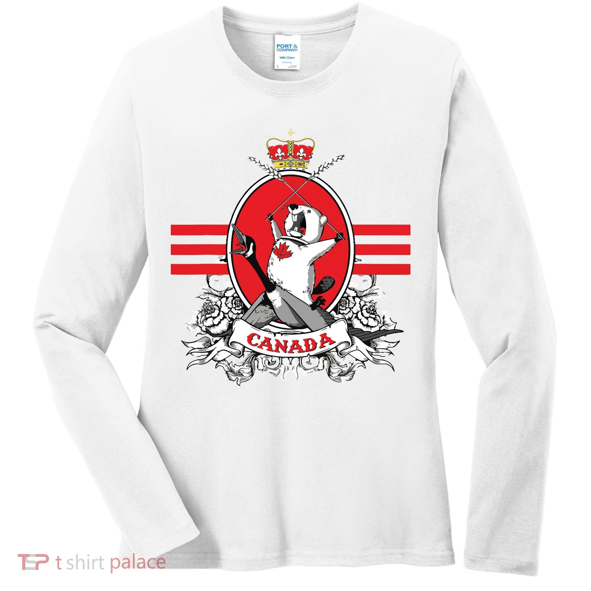 Funny Country Canada Screaming Beaver Mable Leaf Canadian Women's Long Sleeve Shirt