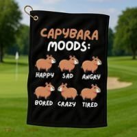 Funny Cute Capybara Moods Children Women Golf Towel thumb 1