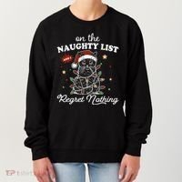 Funny Christmas Cat On The Naughty List And I Regret Nothing Women's Sweatshirt thumb 0