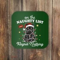 Funny Christmas Cat On The Naughty List And I Regret Nothing Coaster thumb 0