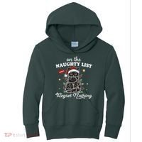 Funny Christmas Cat On The Naughty List And I Regret Nothing Kids Hoodie thumb 0