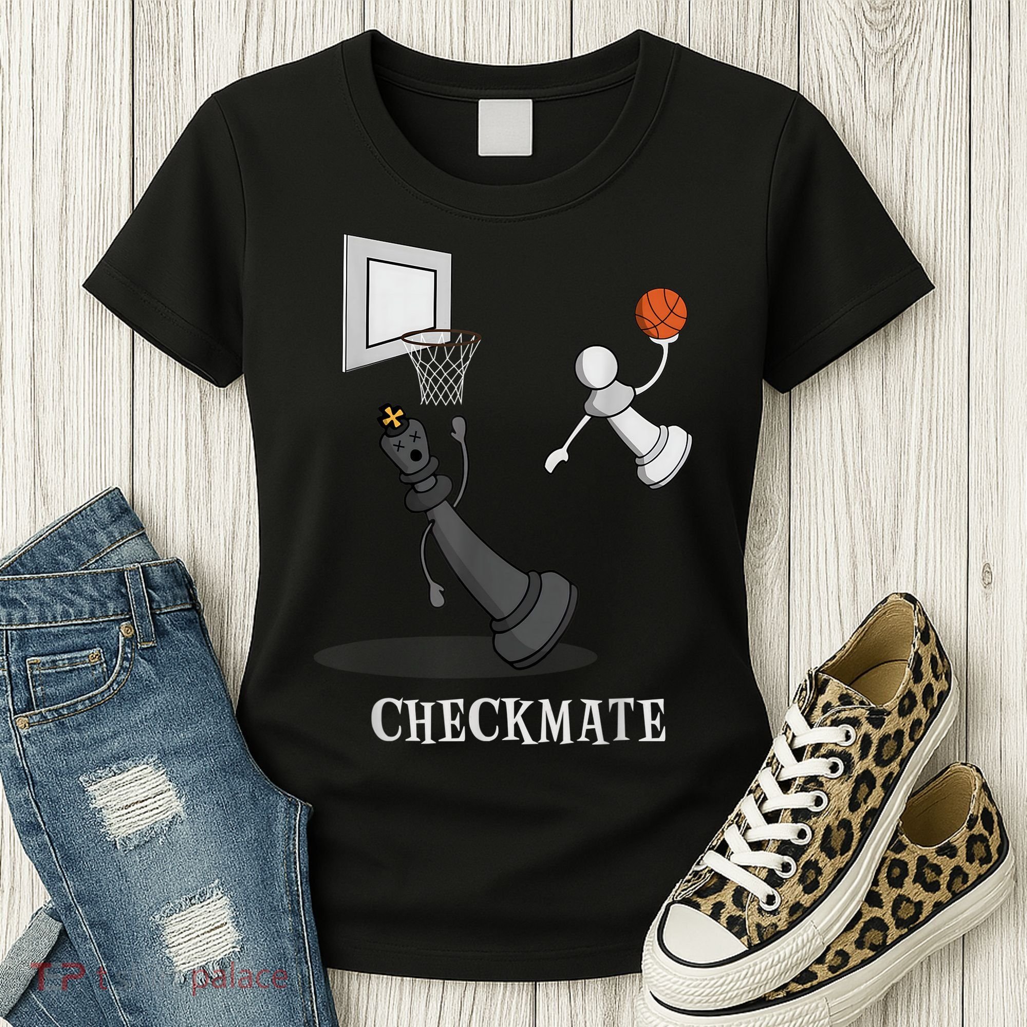 Funny Checkmate Chess Basketball Game Board King Pawn Piece Women's T-Shirt