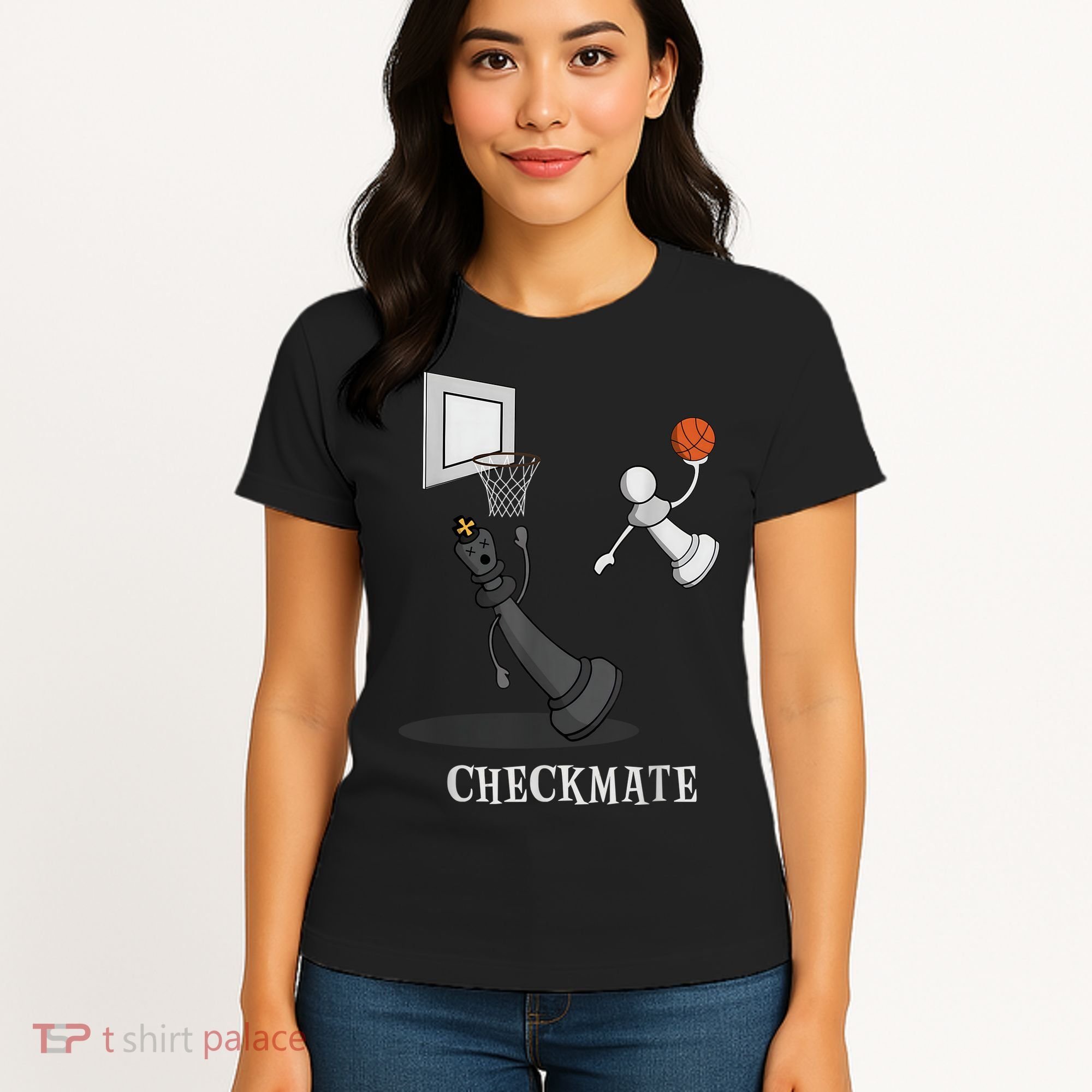 Funny Checkmate Chess Basketball Game Board King Pawn Piece Women's T-Shirt
