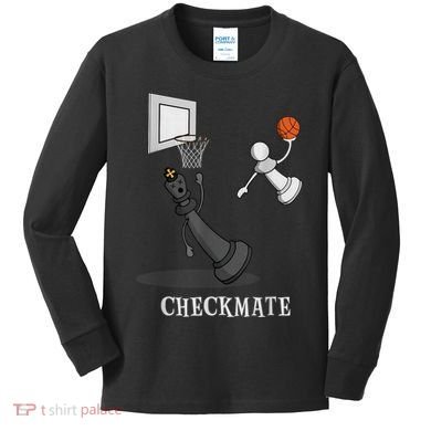 Funny Checkmate Chess Basketball Game Board King Pawn Piece Kids Long Sleeve Shirt