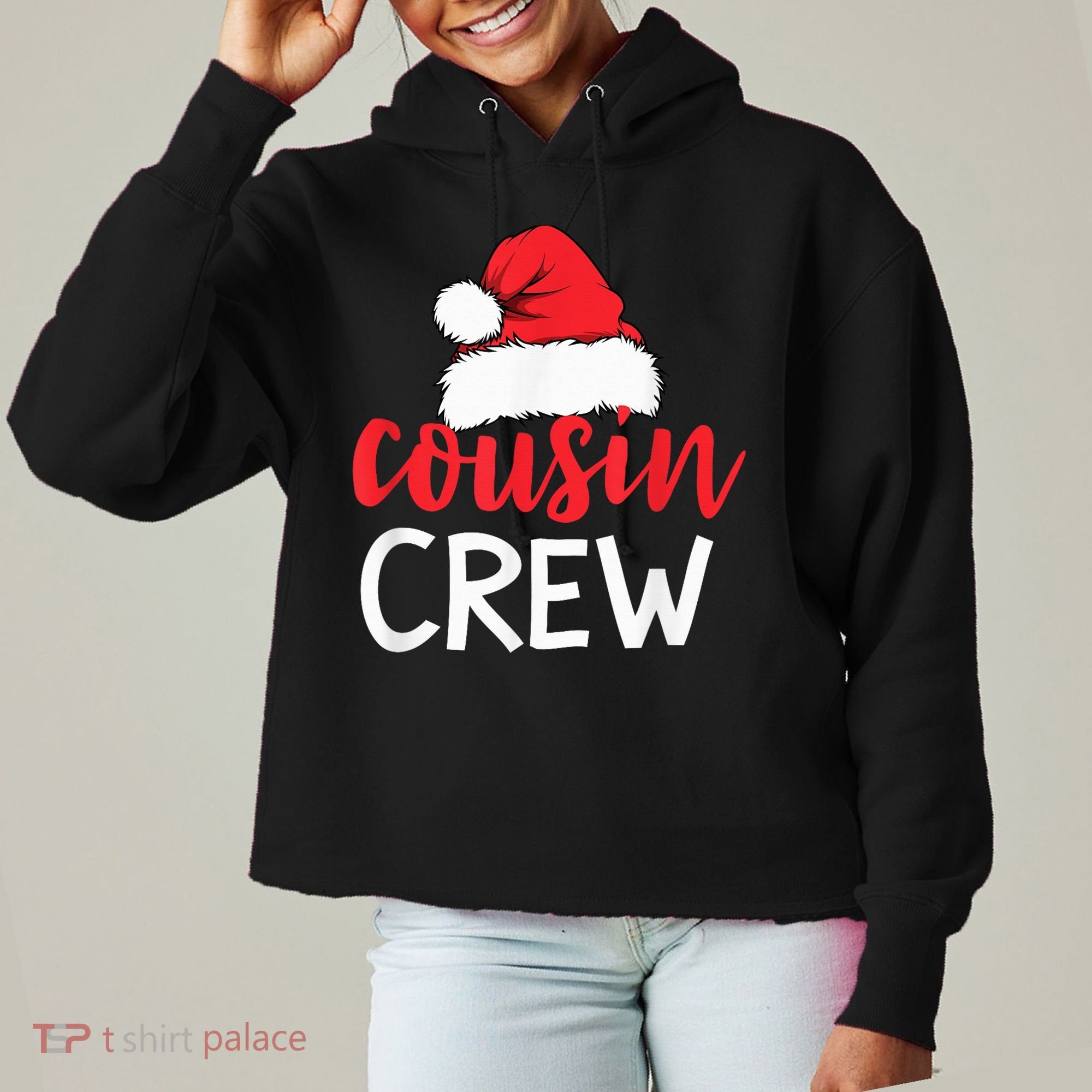 Funny Cousin Crew Santa Hat Matching Christmas Sleeping Xmas Ladies Heavyweight Boxy Pullover Hoodie
