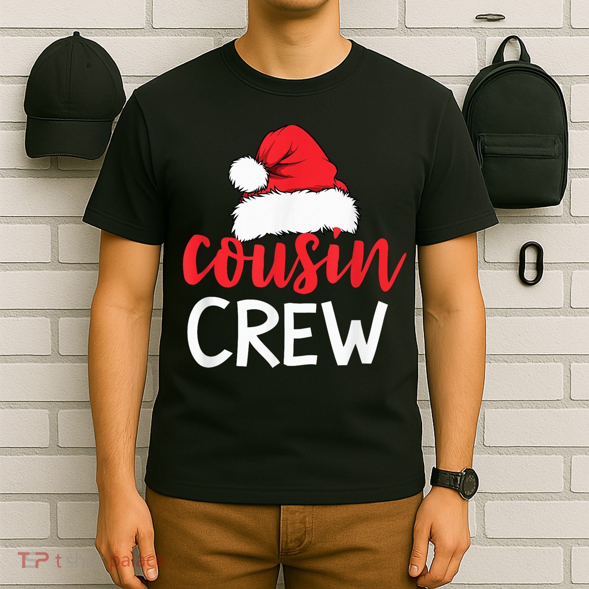 Funny Cousin Crew Santa Hat Matching Christmas Sleeping Xmas T-Shirt