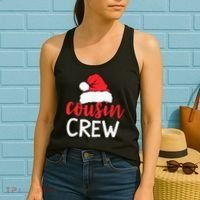 Funny Cousin Crew Santa Hat Matching Christmas Sleeping Xmas Women's Tank Top thumb 2