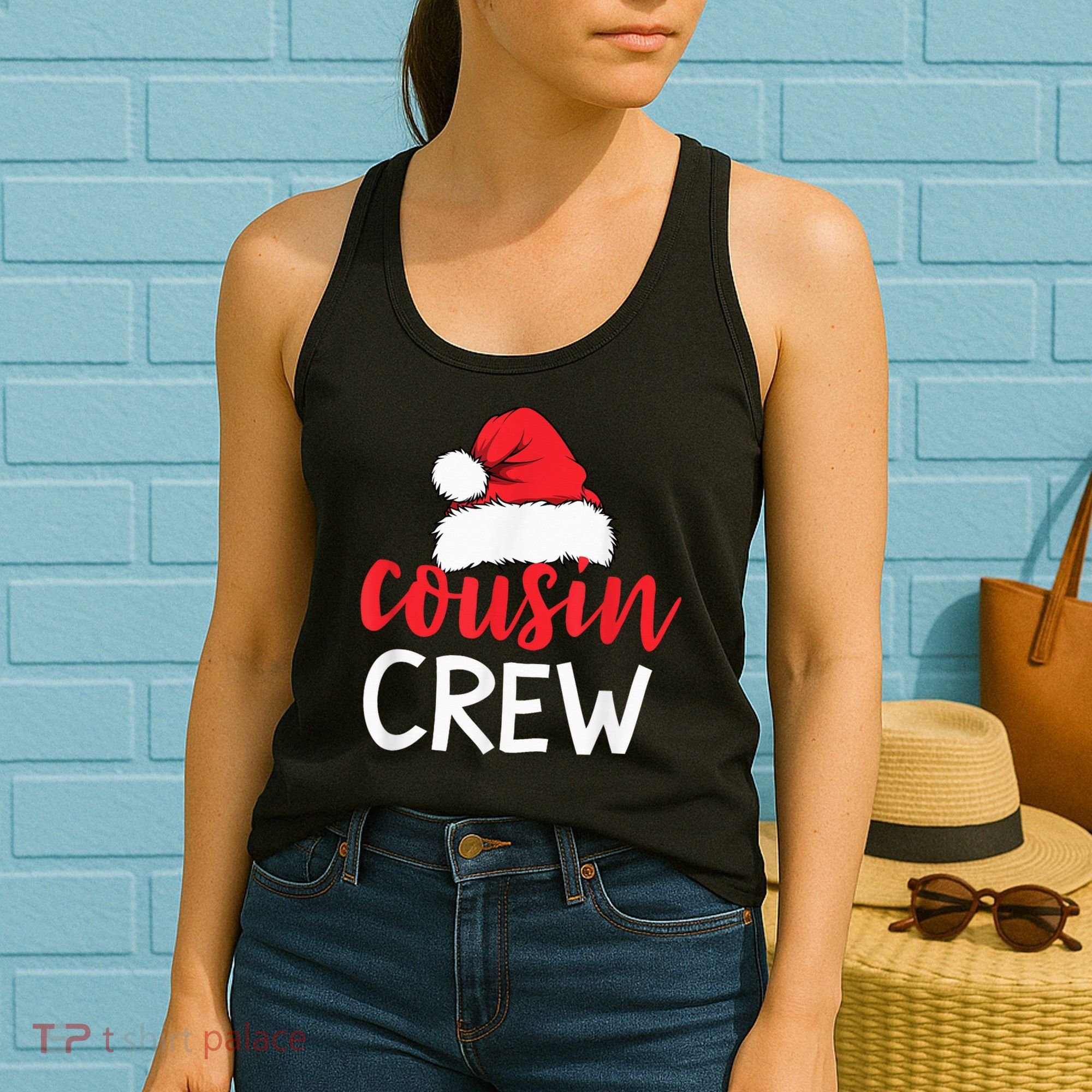 Funny Cousin Crew Santa Hat Matching Christmas Sleeping Xmas Women's Tank Top