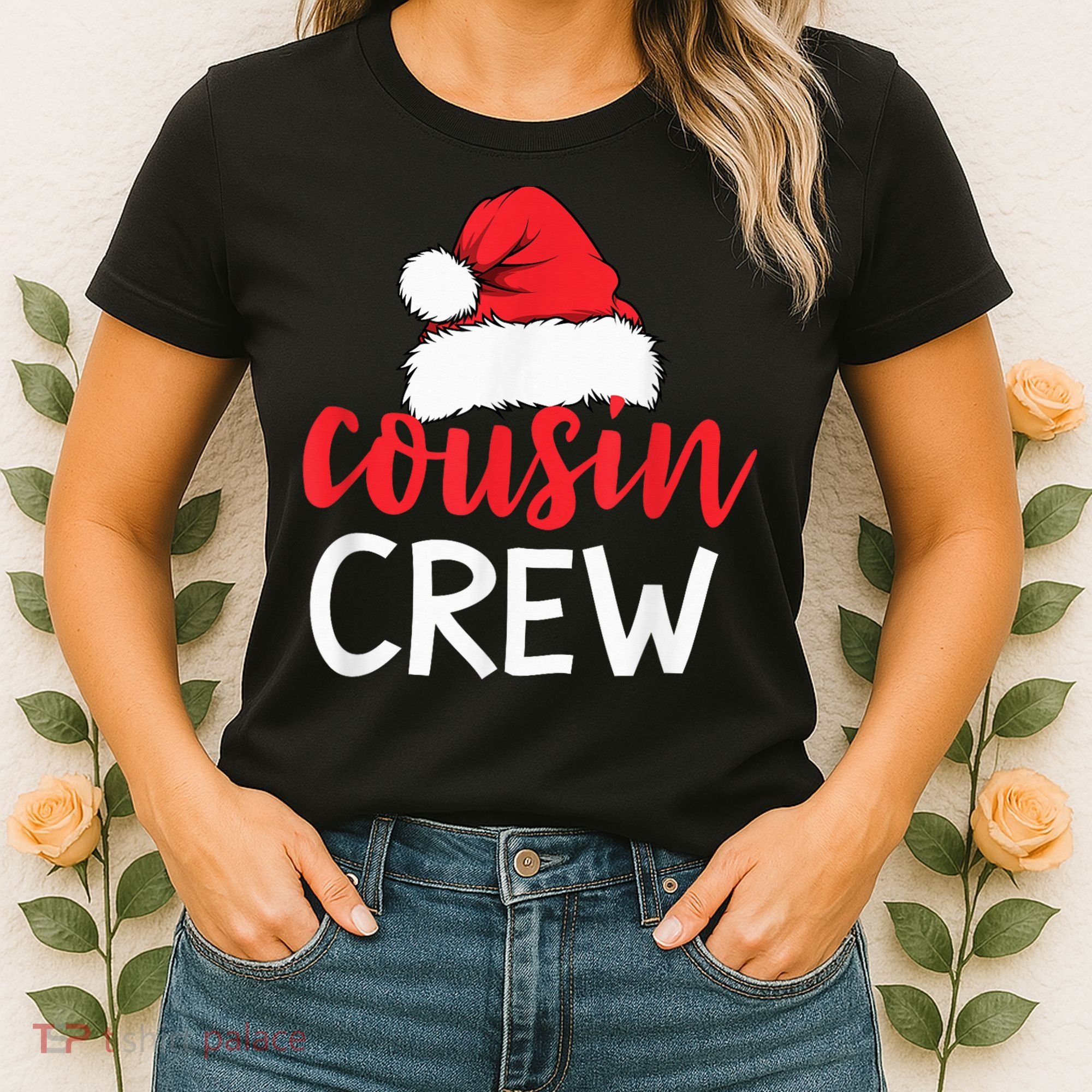 Funny Cousin Crew Santa Hat Matching Christmas Sleeping Xmas Women's T-Shirt