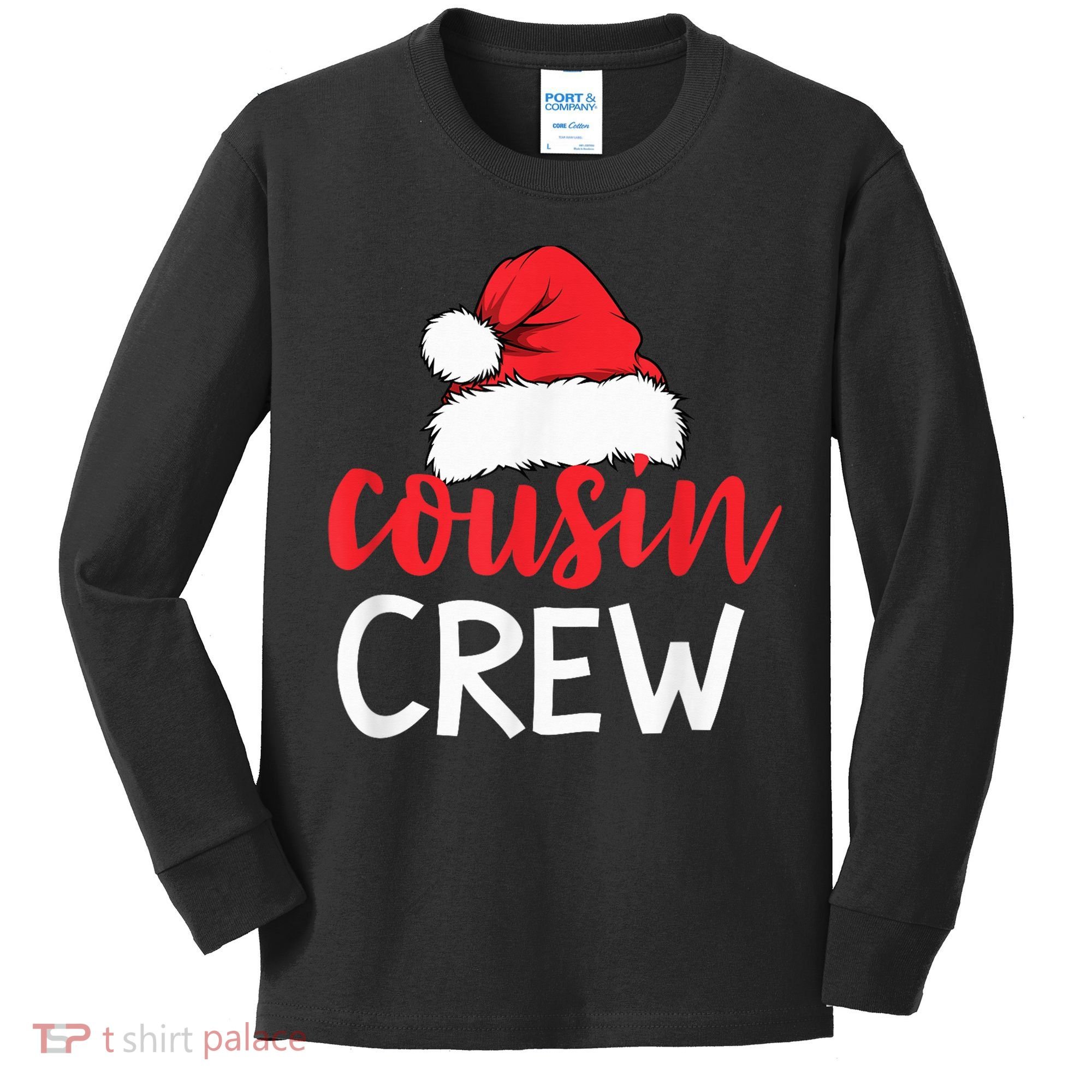 Funny Cousin Crew Santa Hat Matching Christmas Sleeping Xmas Kids Long Sleeve Shirt