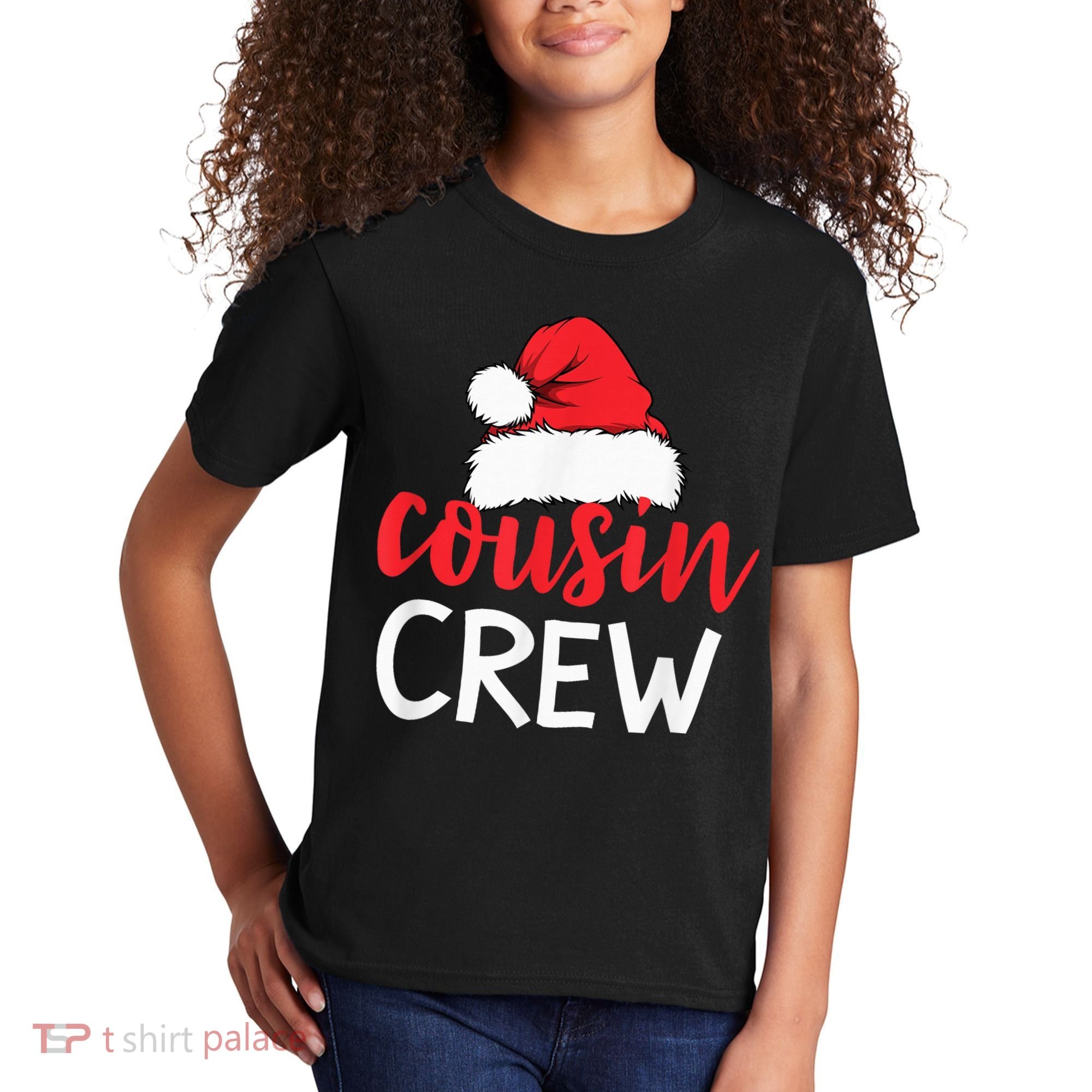 Funny Cousin Crew Santa Hat Matching Christmas Sleeping Xmas Kids T-Shirt