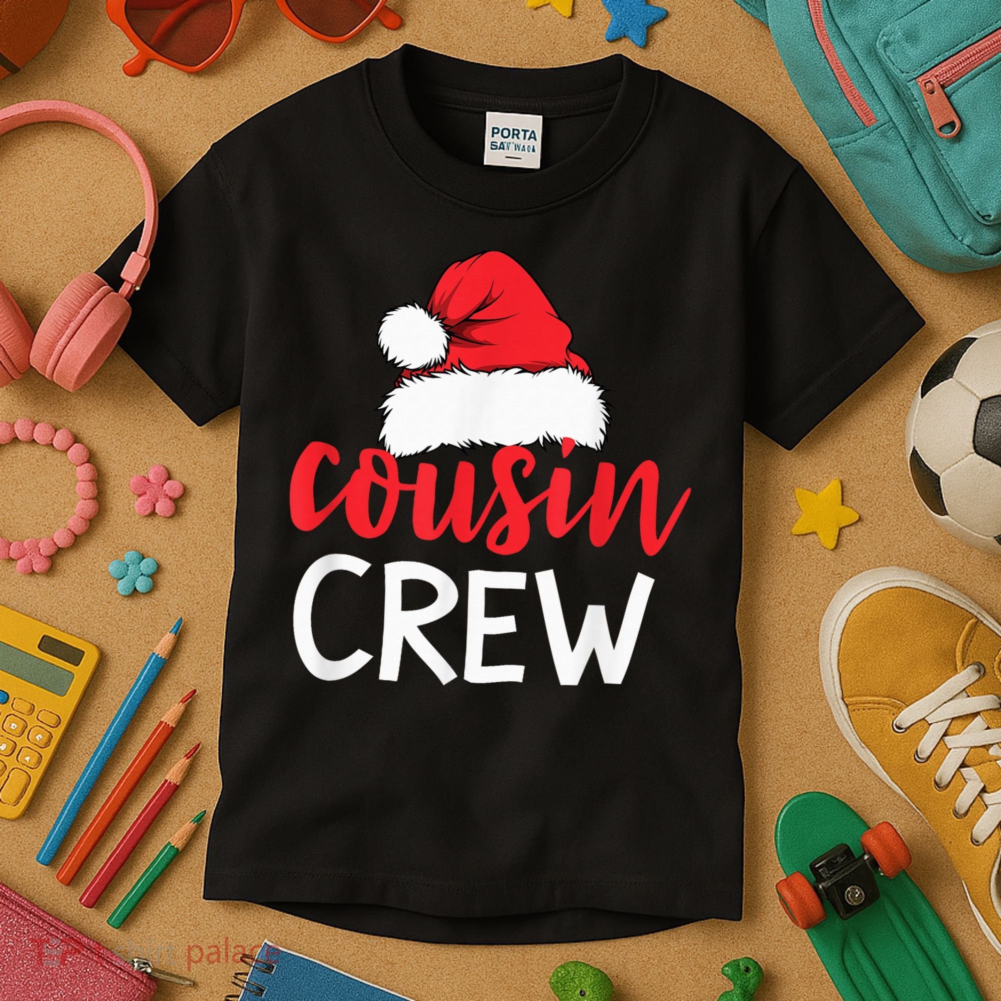Funny Cousin Crew Santa Hat Matching Christmas Sleeping Xmas Kids T-Shirt