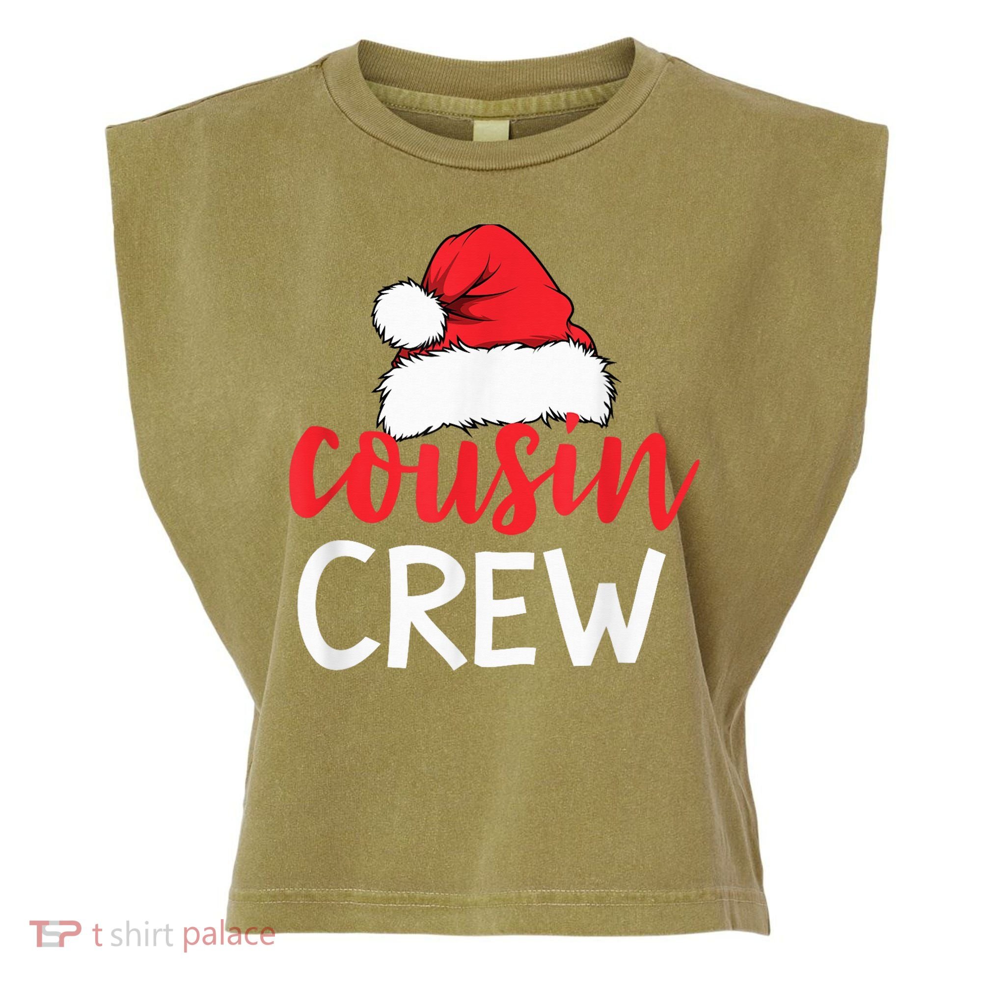Funny Cousin Crew Santa Hat Matching Christmas Sleeping Xmas Garment-Dyed Women's Muscle Tee