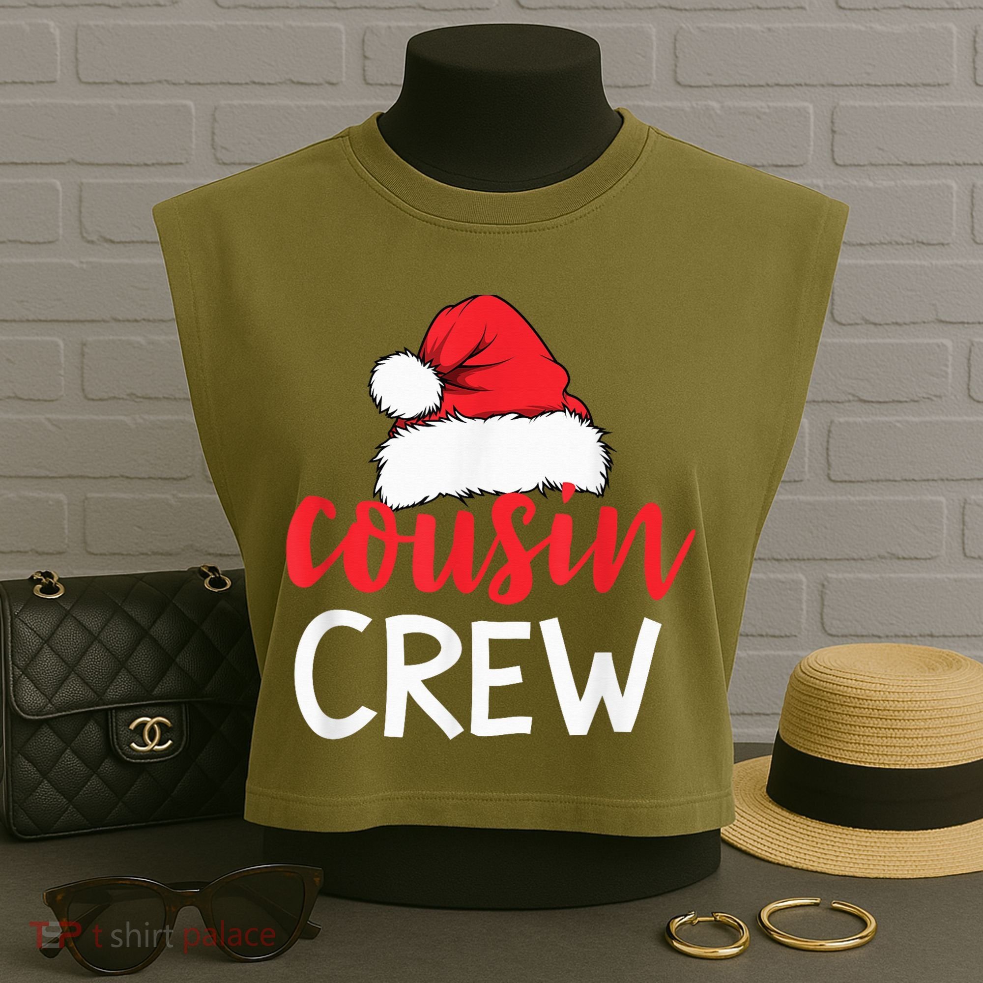 Funny Cousin Crew Santa Hat Matching Christmas Sleeping Xmas Garment-Dyed Women's Muscle Tee