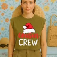 Funny Cousin Crew Santa Hat Matching Christmas Sleeping Xmas Garment-Dyed Women's Muscle Tee thumb 4