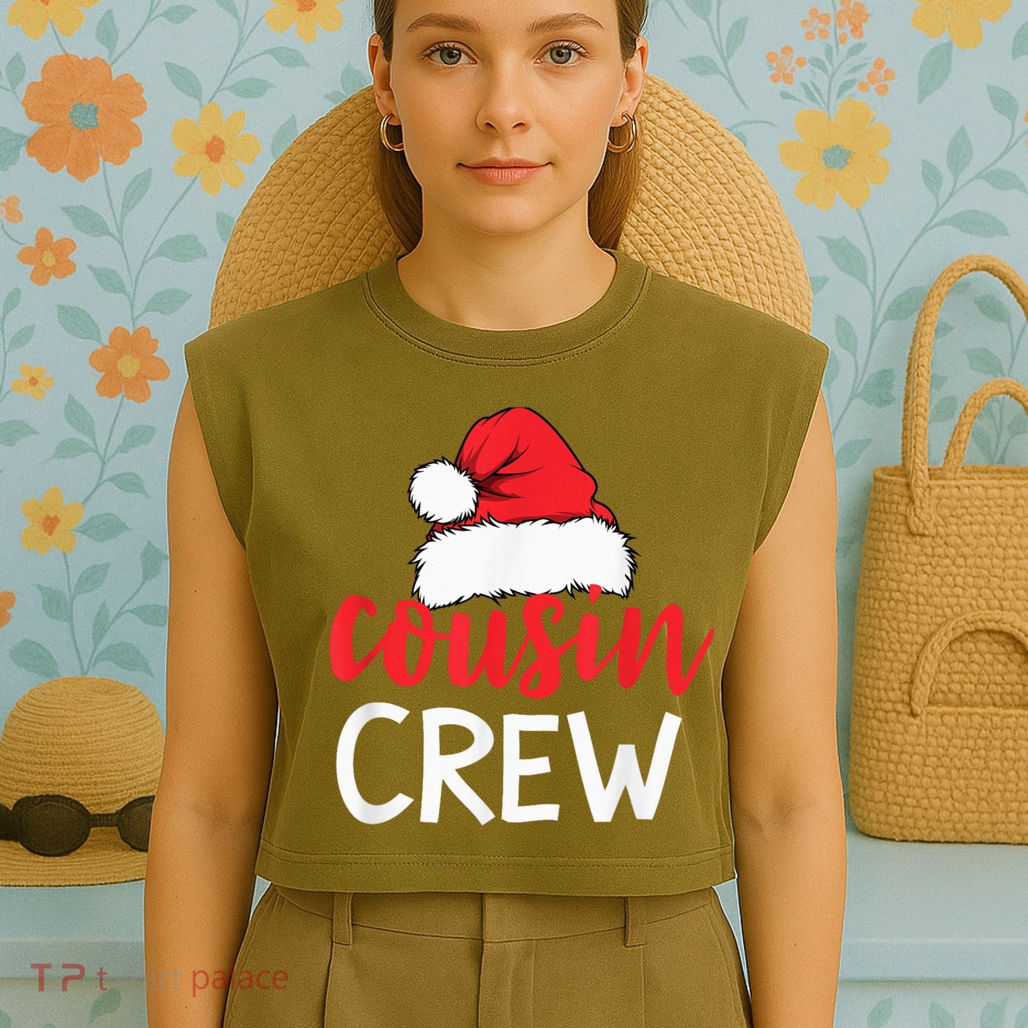 Funny Cousin Crew Santa Hat Matching Christmas Sleeping Xmas Garment-Dyed Women's Muscle Tee