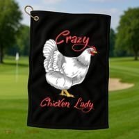 Funny Crazy Chicken Lady Gift Golf Towel thumb 1