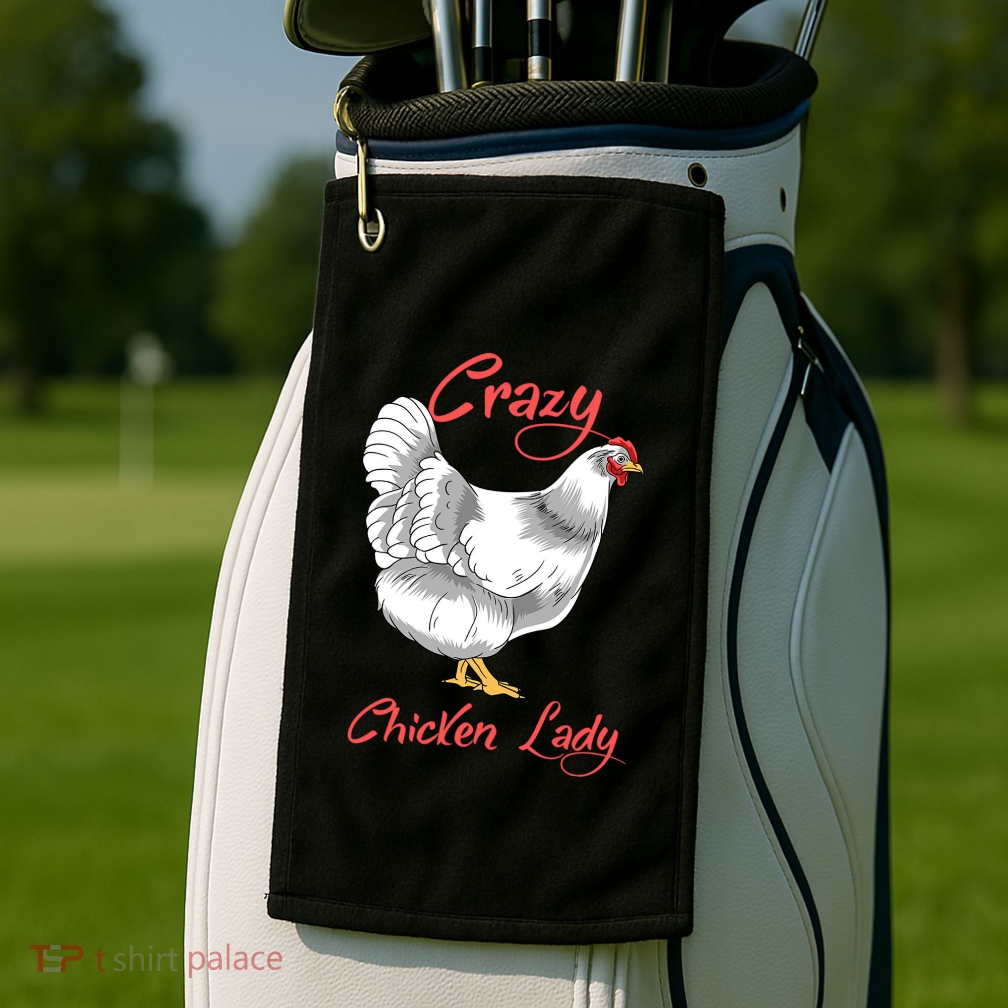 Funny Crazy Chicken Lady Gift Golf Towel