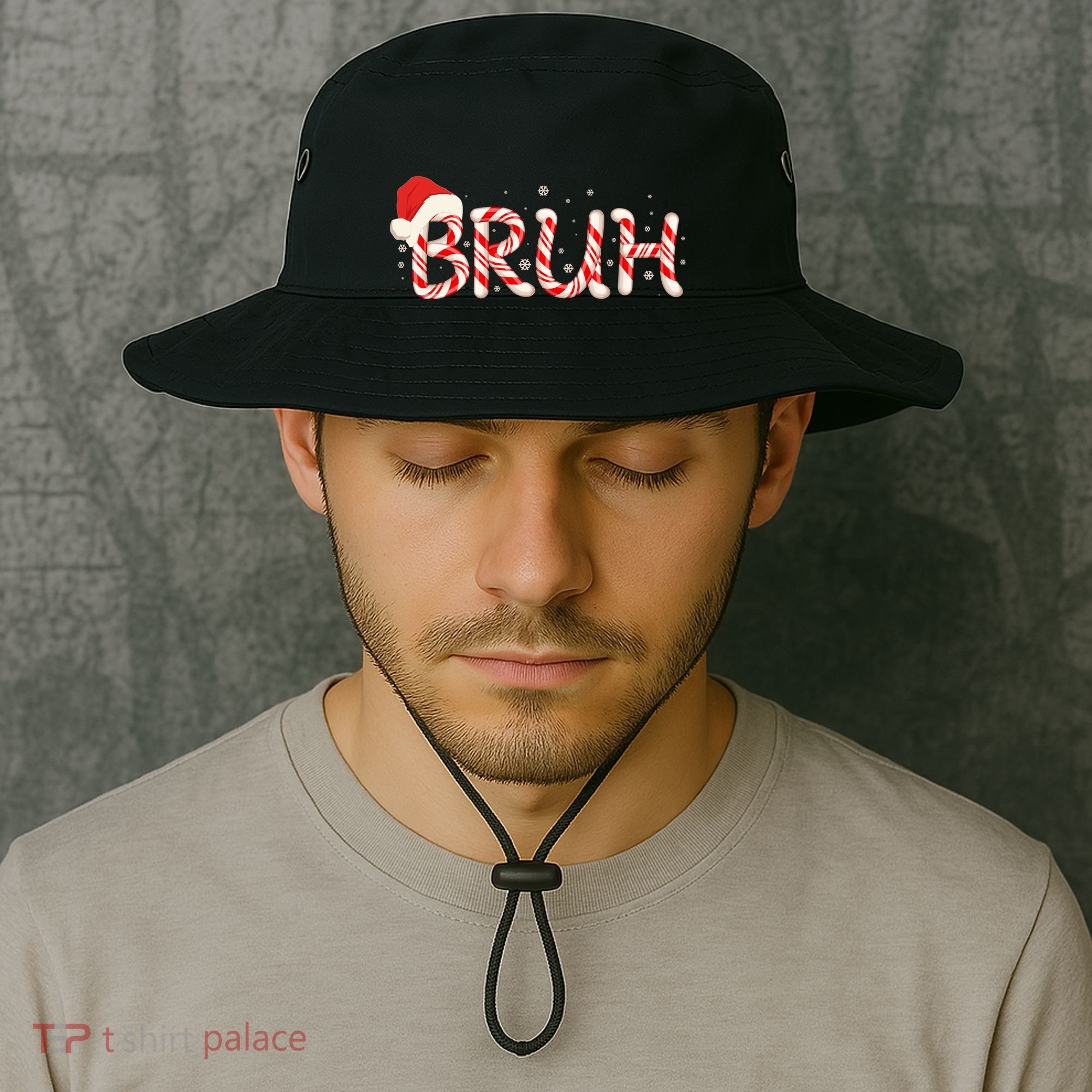 Funny Christmas Candy Cane Bruh Bucket Hat