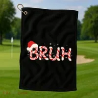 Funny Christmas Candy Cane Bruh Golf Towel thumb 1