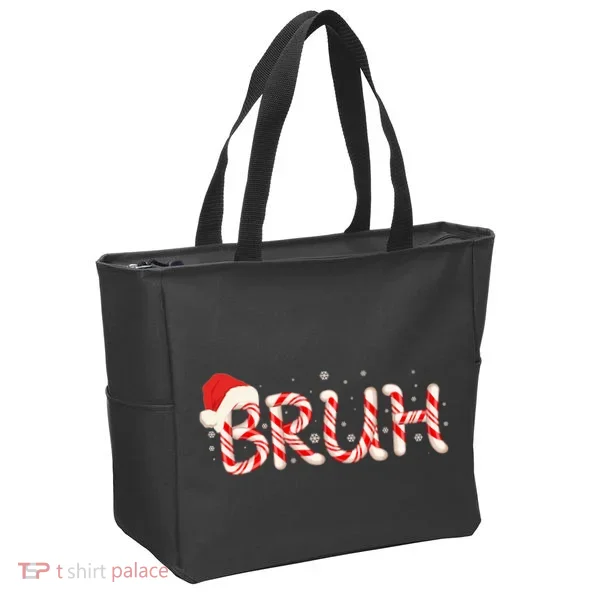Funny Christmas Candy Cane Bruh Tote Bag