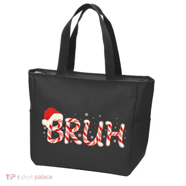 Funny Christmas Candy Cane Bruh Tote Bag